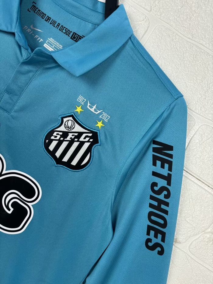 Long Sleeve Retro Jersey 2012-2013 Santos Blue Soccer Jersey Vintage Football Shirt