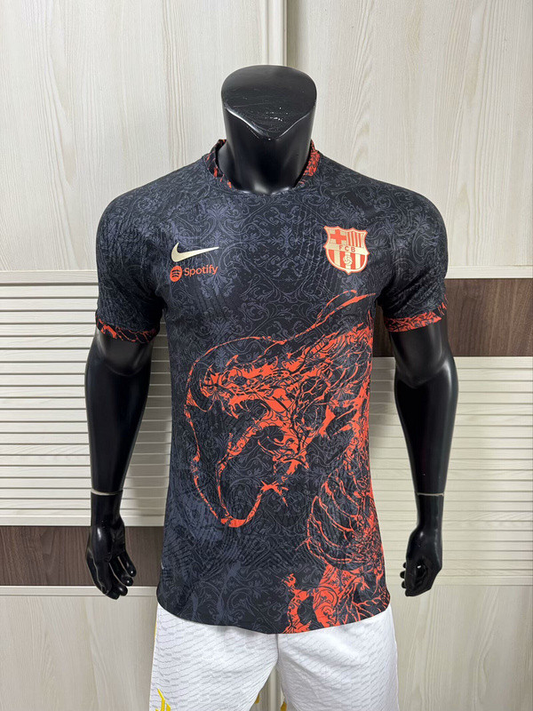 Barca Camisetas de Futbol Player Version 2025-2026 Barcelona Black/Orange Snake Year Special Edition Soccer Jersey