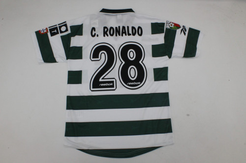 Retro Jersey 2000-2001 Sporting Lisbon C.RONALDO 28 Home Soccer Jersey Vintage Football Shirt