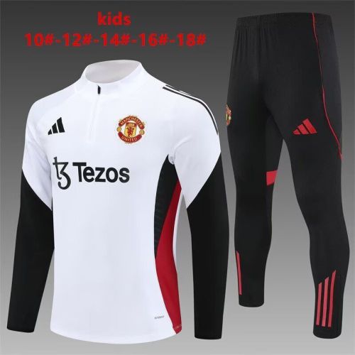 Youth 2025-2026 Manchester United White Soccer Training Sweater and Pants Football Kit