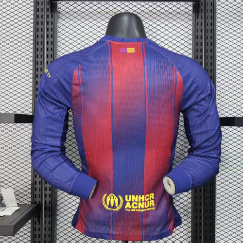 Long Sleeve Barca Camisetas de Futbol Player Version 2025-2026 Barcelona Home Soccer Jersey