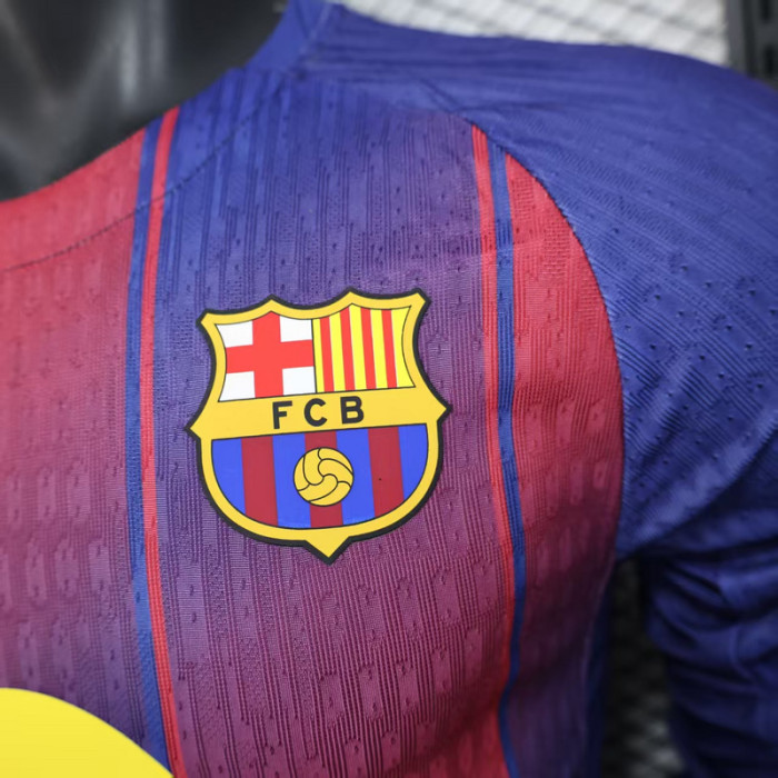 Long Sleeve Barca Camisetas de Futbol Player Version 2025-2026 Barcelona Home Soccer Jersey