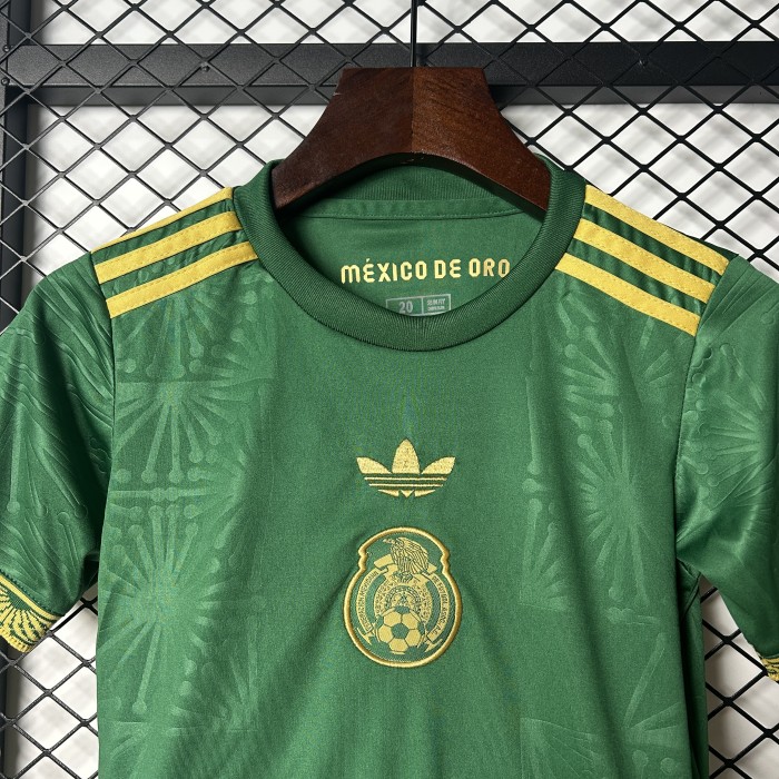 Youth Uniform Kids Kit 2025-2026 Mexico Green Special Edition Soccer Jersey Shorts Child Football Set