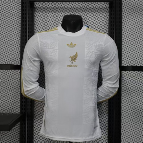 Player Version Long Sleeve 2025 Mexico White/Gold Special Edition Soccer Jersey Adulto Camiseta de Futbol