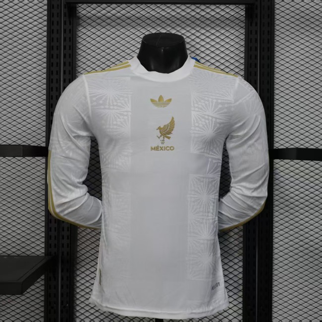 Player Version Long Sleeve 2025 Mexico White/Gold Special Edition Soccer Jersey Adulto Camiseta de Futbol