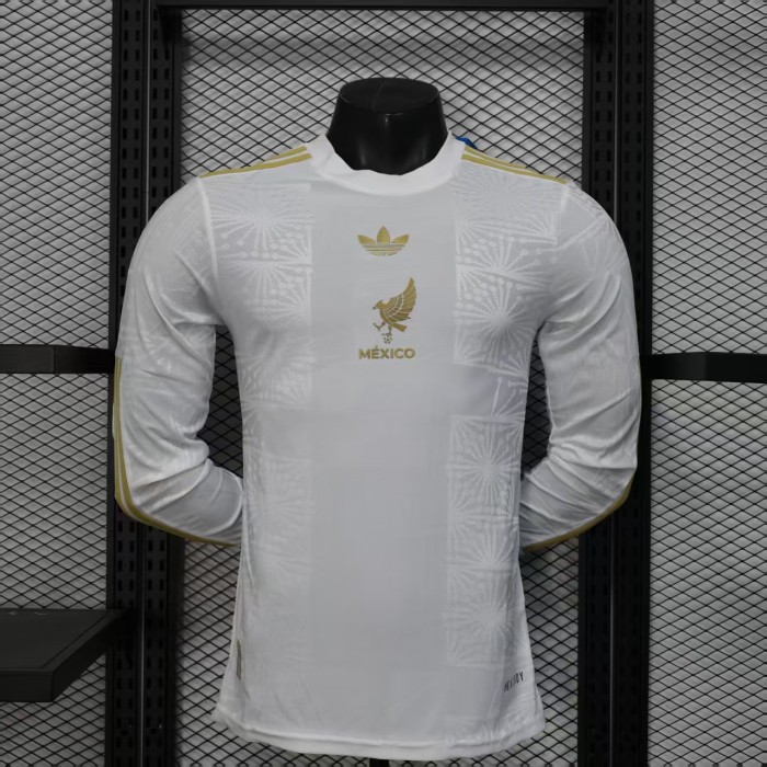 Player Version Long Sleeve 2025 Mexico White/Gold Special Edition Soccer Jersey Adulto Camiseta de Futbol
