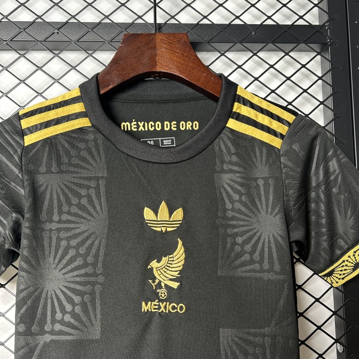 Youth Uniform Kids Kit 2025-2026 Mexico Black Special Edition Soccer Jersey Shorts Child Football Set