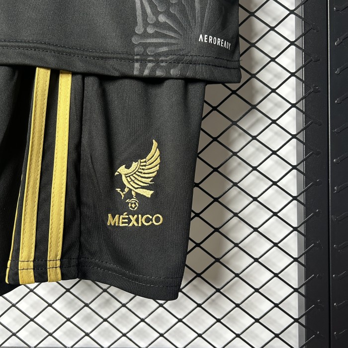 Youth Uniform Kids Kit 2025-2026 Mexico Black Special Edition Soccer Jersey Shorts Child Football Set