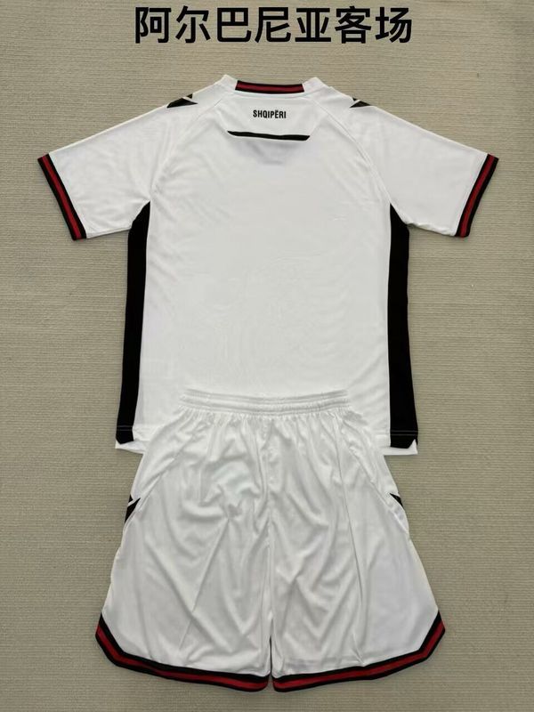Youth Uniform Kids Kit 2025 Albania Away White Soccer Jersey Shorts Child Football Set
