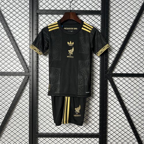 Youth Uniform Kids Kit 2025-2026 Mexico Black Special Edition Soccer Jersey Shorts Child Football Set