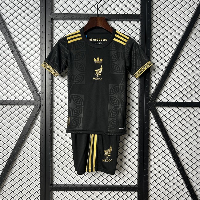 Youth Uniform Kids Kit 2025-2026 Mexico Black Special Edition Soccer Jersey Shorts Child Football Set