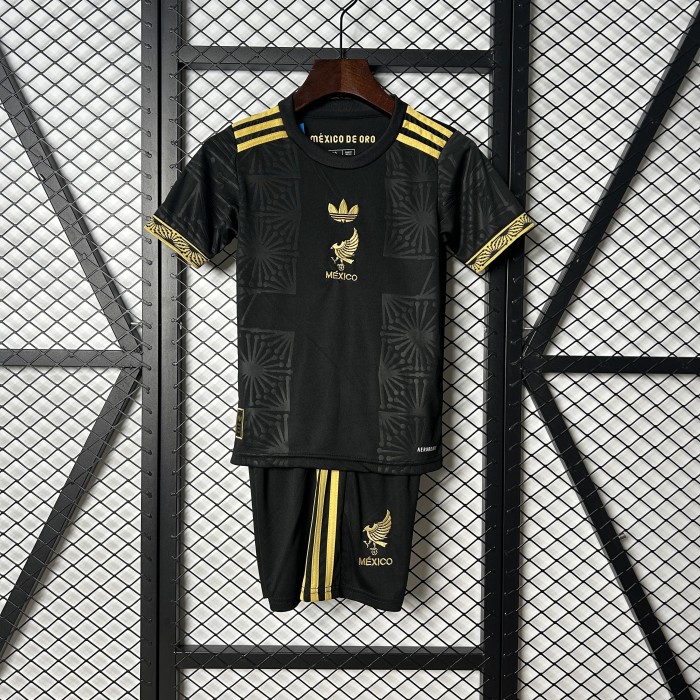 Youth Uniform Kids Kit 2025-2026 Mexico Black Special Edition Soccer Jersey Shorts Child Football Set