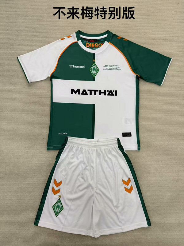Youth Uniform Kids Kit 2025-2026 Wender Bremen Green/White Special Edition Soccer Jersey Shorts Child Football Set