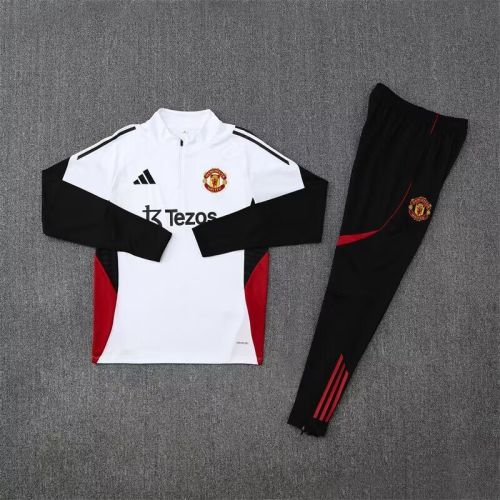 2025-2026 Manchester United White Soccer Training Sweater and Pants Football Kit