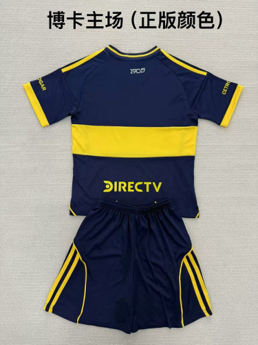 Youth Uniform Kids Kit 2025-2026 Boca Juniors Home Soccer Jersey Shorts Child Football Set