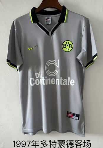 Retro Jersey 1997 Borussia Dortmund Away Grey Soccer Jersey BVB Vintage Football Shirt