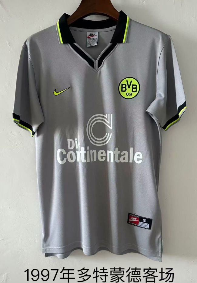 Retro Jersey 1997 Borussia Dortmund Away Grey Soccer Jersey BVB Vintage Football Shirt