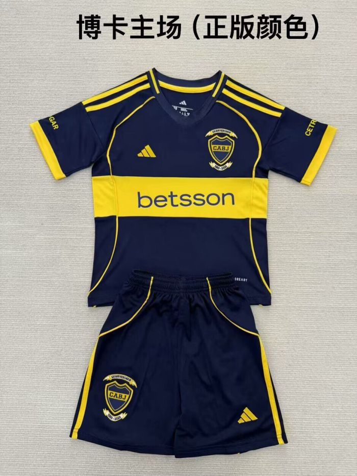 Youth Uniform Kids Kit 2025-2026 Boca Juniors Home Soccer Jersey Shorts Child Football Set