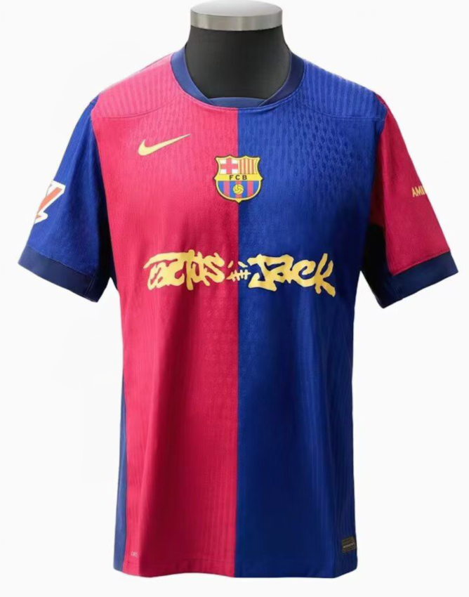 with LALIGA Patch Barca Camisetas de Futbol Player Version 2024-2025 Barcelona Travis Scott Home Soccer Jersey