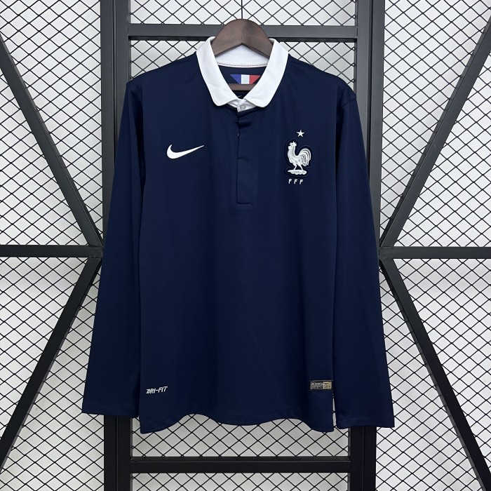 Long Sleeve Retro Jersey 2014 France Home Soccer Jersey Vintage Football Shirt
