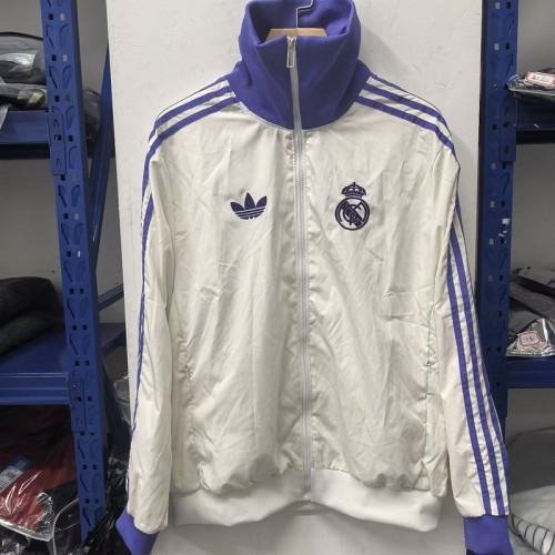 Retro Model 2025-2026 Real Madrid White/Purple Soccer Windbreaker Jacket Football Jacket
