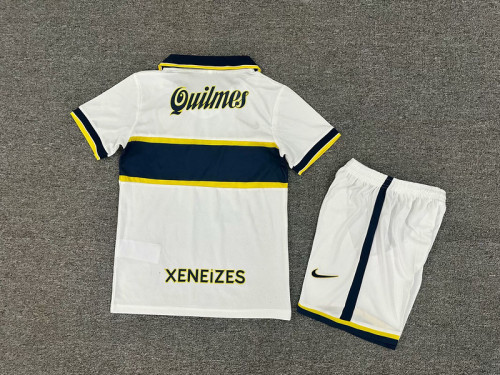 Retro Kids Kit Youth Uniform 1996-1997 Boca Juniors Away White Soccer Jersey Shorts Child Vintage Football Kit