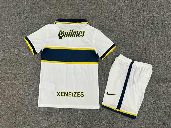 Retro Kids Kit Youth Uniform 1996-1997 Boca Juniors Away White Soccer Jersey Shorts Child Vintage Football Kit
