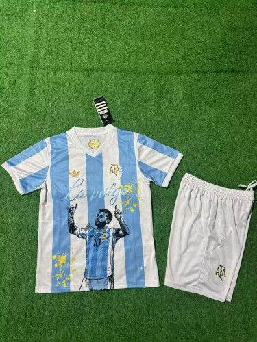 Youth Uniform Kids Kit 2025 Argentina Messi Version Soccer Jersey Shorts Child Football Set