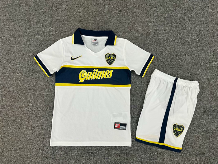 Retro Kids Kit Youth Uniform 1996-1997 Boca Juniors Away White Soccer Jersey Shorts Child Vintage Football Kit