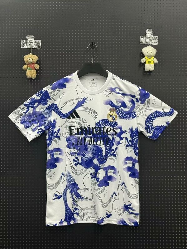 Fans Version 2025-2026 Real Madrid White/Blue Dragon Soccer Jersey Real Football Shirt