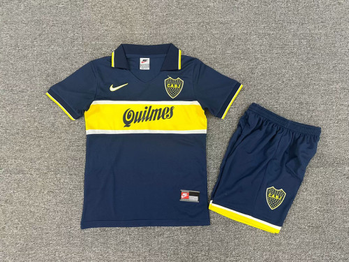 Retro Kids Kit Youth Uniform 1996-1997 Boca Juniors Home Soccer Jersey Shorts Child Vintage Football Kit