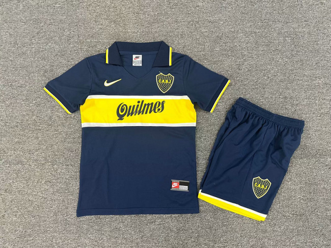 Retro Kids Kit Youth Uniform 1996-1997 Boca Juniors Home Soccer Jersey Shorts Child Vintage Football Kit