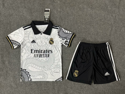 Youth Uniform Kids Kit 2025-2026 Real Madrid White Dragon Soccer Training Jersey Shorts Child Football Set