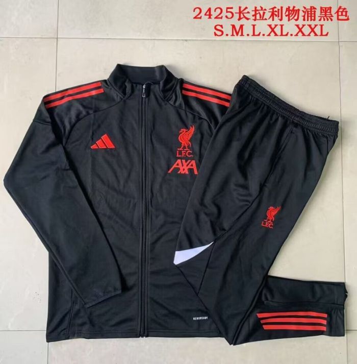 Youth 2025-2026 Liverpool Black Soccer Training Jacket Football Jacket and Pants