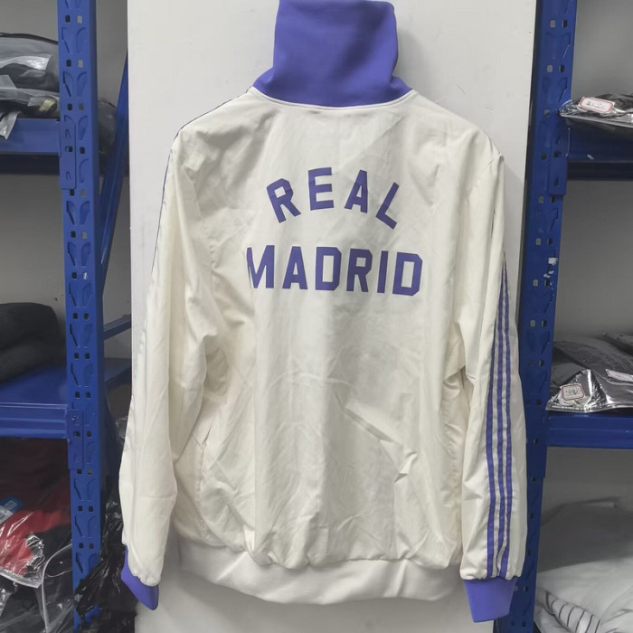 Retro Model 2025-2026 Real Madrid White/Purple Soccer Windbreaker Jacket Football Jacket