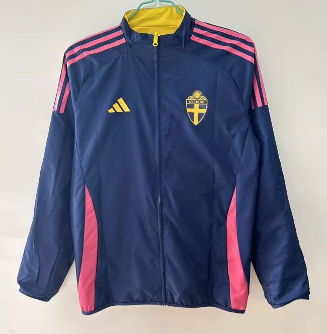 2025-2026 Sweden Dark Blue/Yellow Soccer Reversible Windbreaker Jacket Football Jacket
