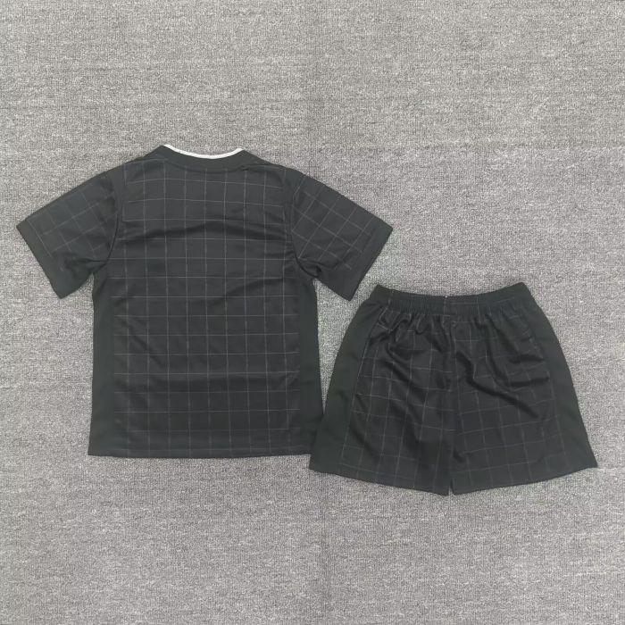 without Sponor Logo Youth Uniform Kids Kit TOT 2025-2026 Away Black Soccer Jersey Shorts Child Football Set