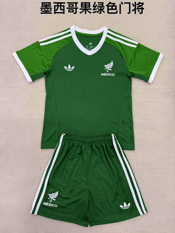 Adult Uniform 2025 Mexico Green Goalkeeper Soccer Jersey Shorts Men's Football Kit