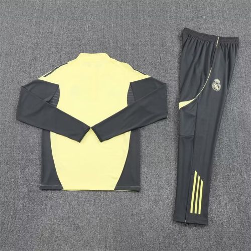2025-2026 Real Madrid Yellow/Grey Soccer Training Sweater and Pants Football Kit