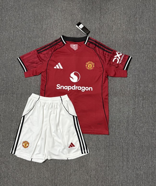 Adult Uniform 2025-2026 Manchester United Home Soccer Jersey Shorts Man U Football Kit
