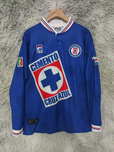 with FMF Patch Long Sleeve Retro Jersey 1997-1998 Cruz Azul Home Soccer Jersey Vintage Football Shirt