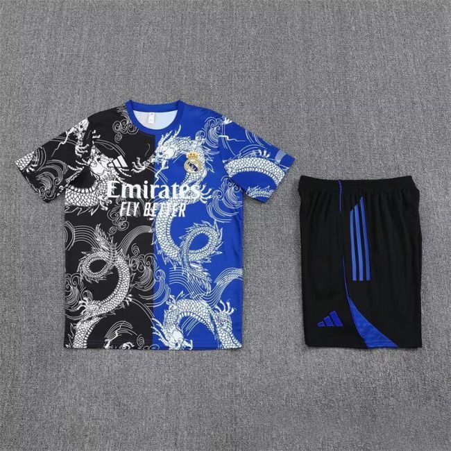 Adult Uniform 2025-2026 Real Madrid Black/Blue Soccer Training Jersey and Shorts Football Kits