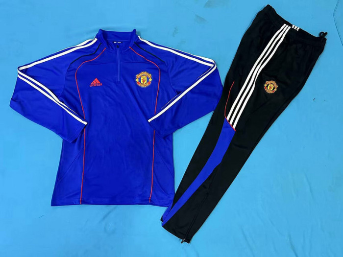 2025-2026 Manchester United Blue Soccer Training Sweater and Pants Football Kit