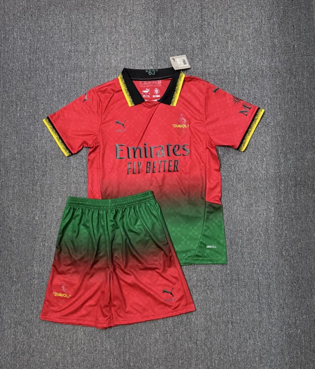 Adult Uniform 2025-2026 AC Milan Red/Green Soccer Jersey Shorts Men's AC Football Kit