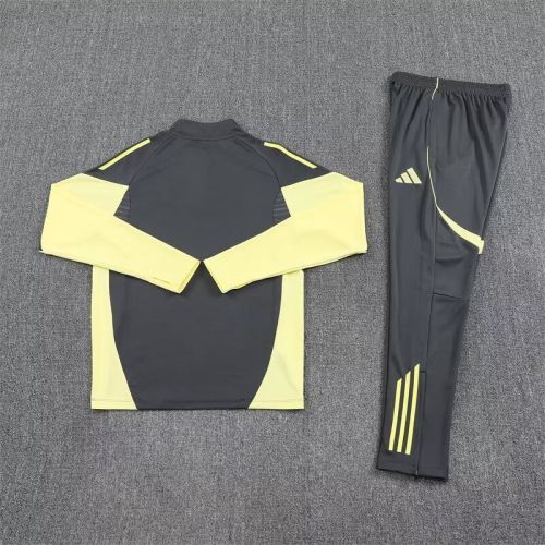 2025-2026 Real Madrid Grey/Yellow Soccer Training Sweater and Pants Football Kit