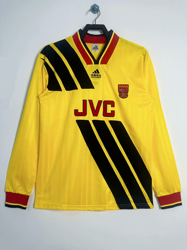 Long Sleeve Retro Jersey 1993-1994 Arsenal Away Yellow Vintage Soccer Jersey
