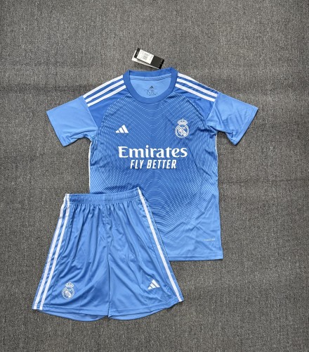 Adult Uniform 2025-2026 Real Madrid Blue Goalkeeper Soccer Jersey Shorts Men's Football Kit