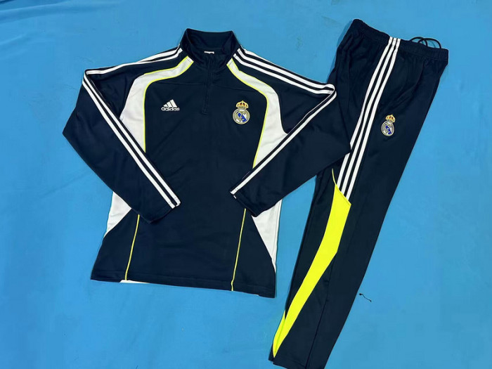 2025-2026 Real Madrid Dark Blue Soccer Training Sweater and Pants Football Kit