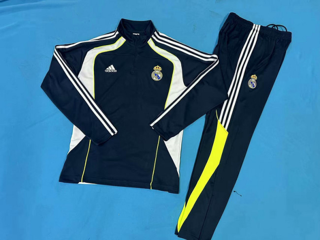 2025-2026 Real Madrid Dark Blue Soccer Training Sweater and Pants Football Kit