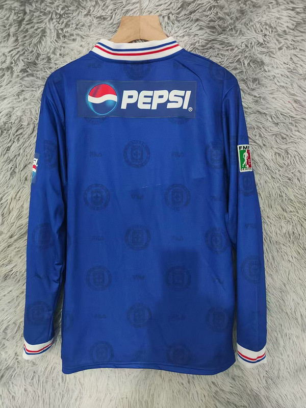 with FMF Patch Long Sleeve Retro Jersey 1997-1998 Cruz Azul Home Soccer Jersey Vintage Football Shirt